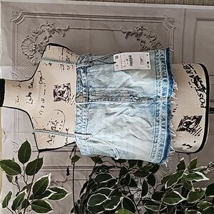 Zara Restructured Denim Spagetti Strap Crop Top Large